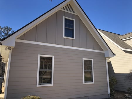 New gray siding installation on gable end in Watkinsville, GA by Encompass Contracting