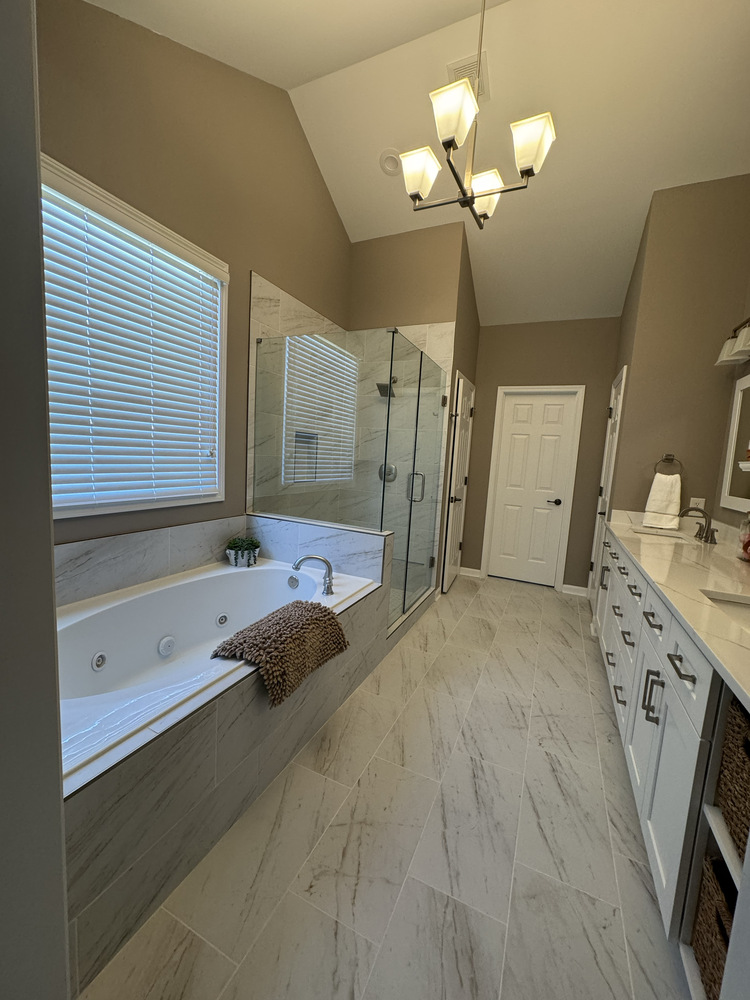 Soaking tub and walk-in shower combo in Bishop, GA bathroom remodel by Encompass Contracting