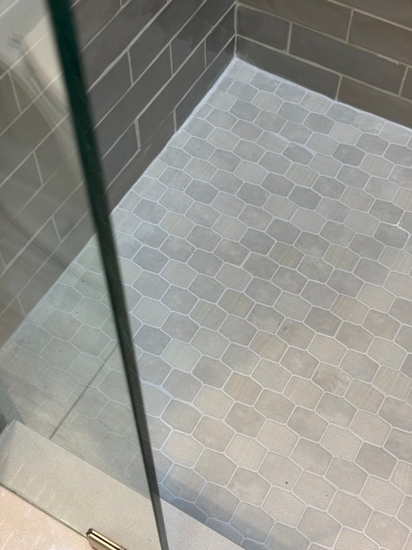 grey small format walk in shower tile floor in Athens, GA